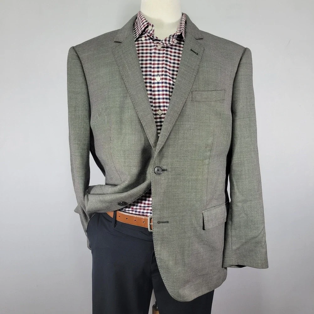 Sacoor Brothers Men's Sport Coat Blazer Two Button Birds Eye Gray‎ Wool Size 48R